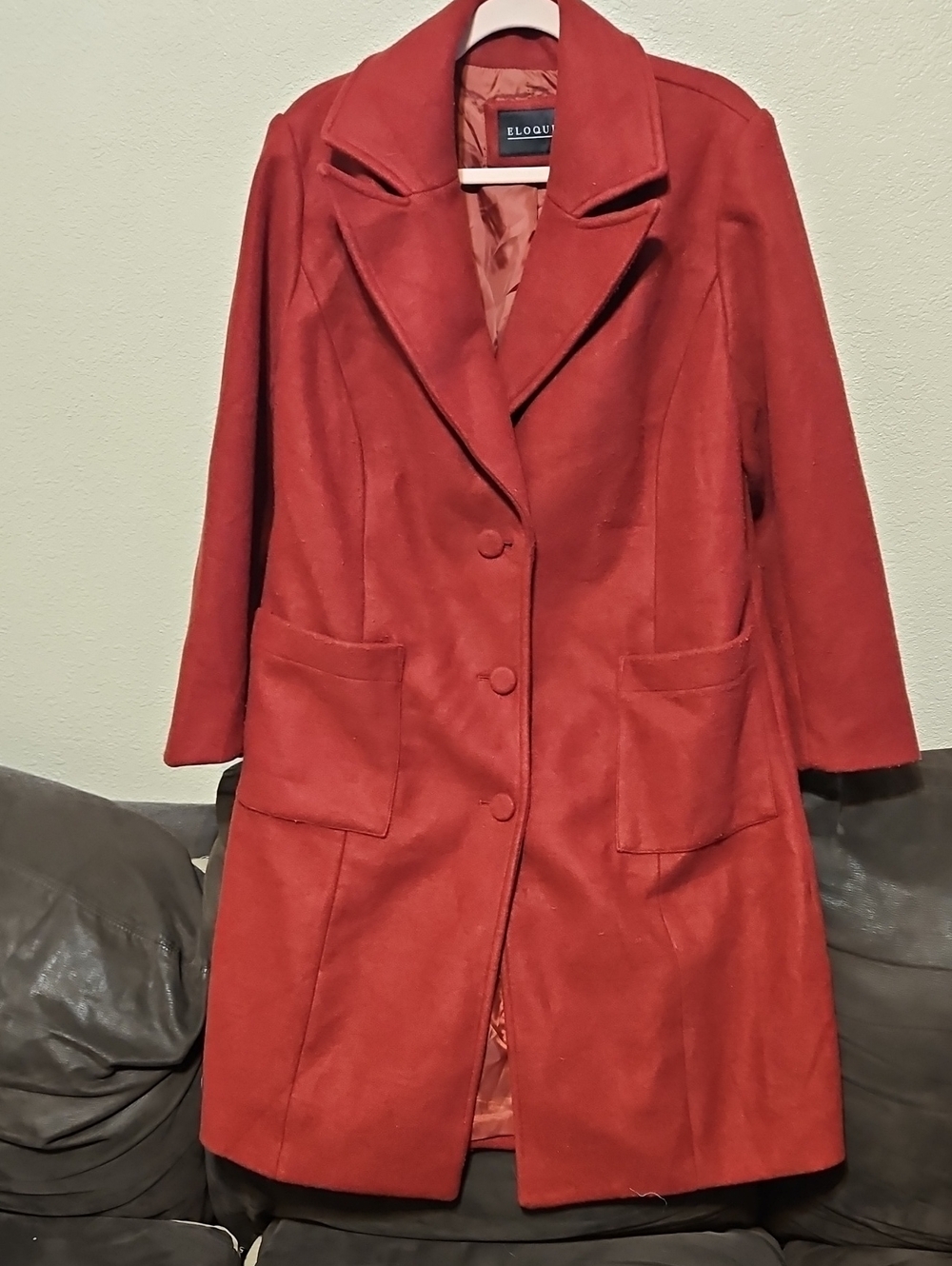 Eloquii Red Wool-Blend Single-Breasted Pea Coat